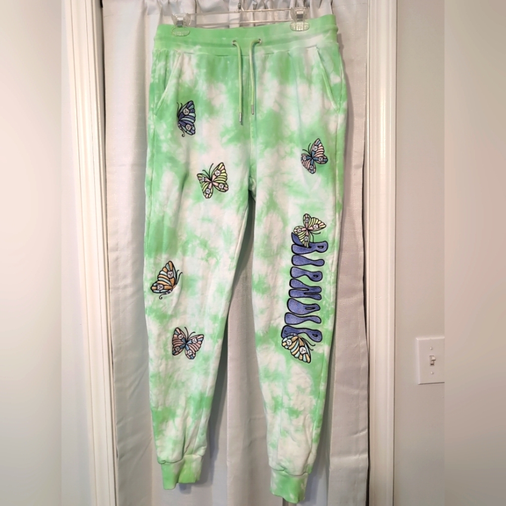 RipNDip Women's‎ Sweatpants Joggers Green Tie Dye with Butterfly Embroidery